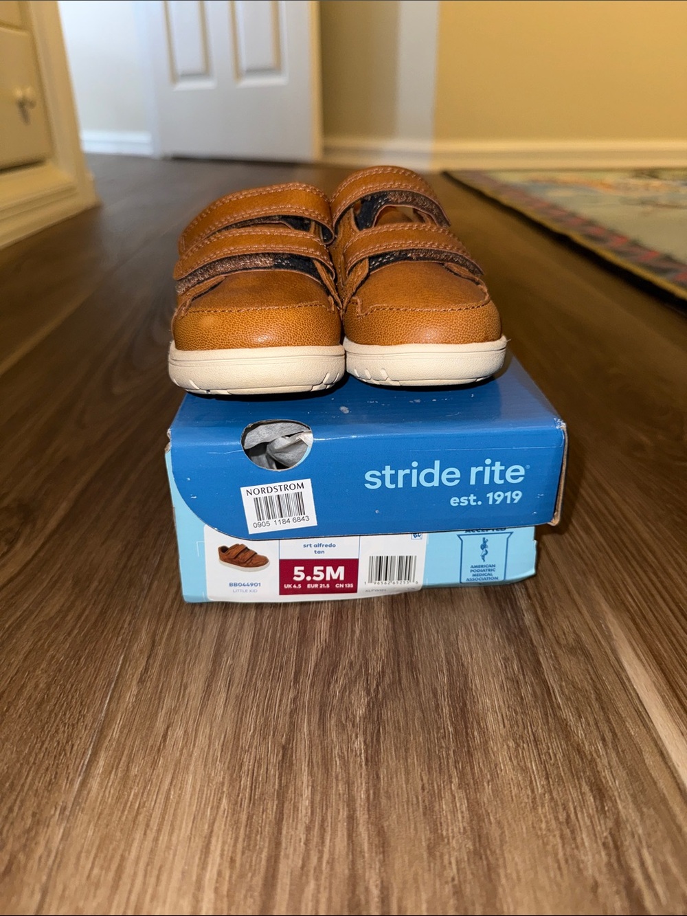 Stride Rite Tan Brown Leather Hook-and-Loop Dress Shoes